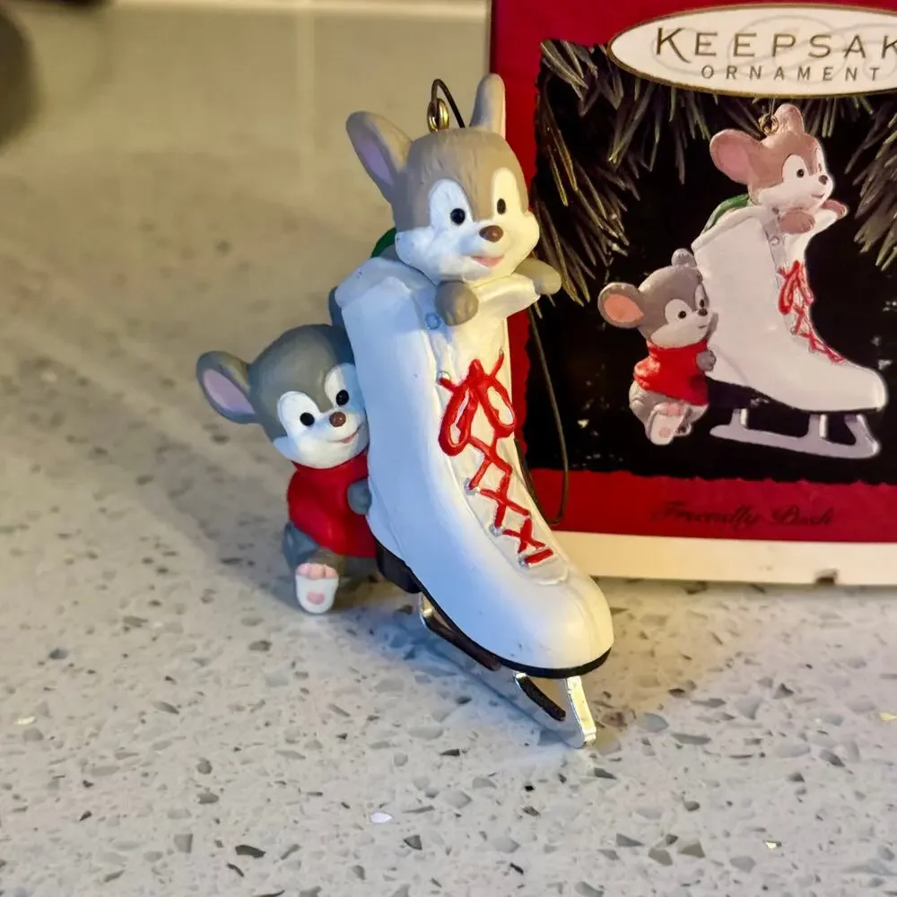 1990's Vintage Mouse Friendly Push Christmas Ornament Collectible with Box
